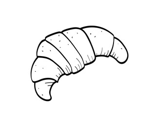 Croissant doodle is a pastry icon. Vector illustration for menu design. Isolate on white.