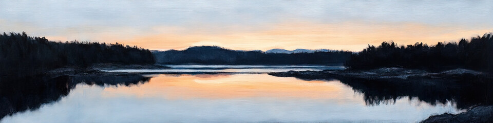 Obraz premium Sunset Reflection over a Lake and Trees