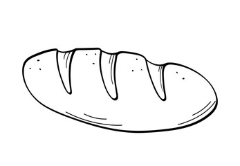 Baguette doodle icon. Bread, pastry, flour product icon for menu design or cafe. Isolated on a white background.