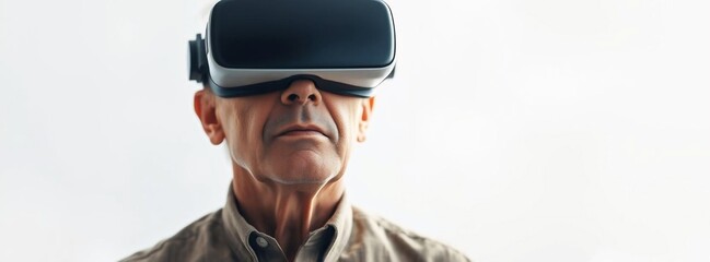senior man wearing virtual reality glasses 