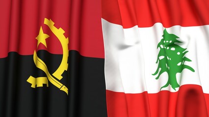 Flags of ANGOLA and LEBANON with realistic cloth texture