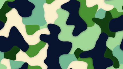 Abstract camouflage pattern with green and blue tones
