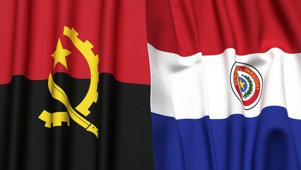 Flags of ANGOLA and PARAGUAY with realistic cloth texture