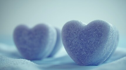 Obraz premium Three Pastel Purple Heart Shaped Objects On Light Blue Background