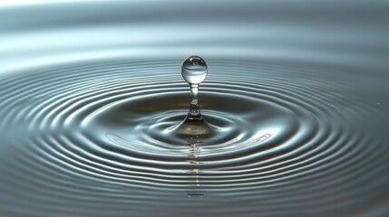 A Single Water Drop Falls Into Calm Surface Creating Ripples and Circles of Concentric Patterns Reflecting Light and Beauty of Nature