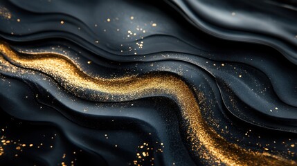 Abstract gold dust waves, dark background, luxury texture, design