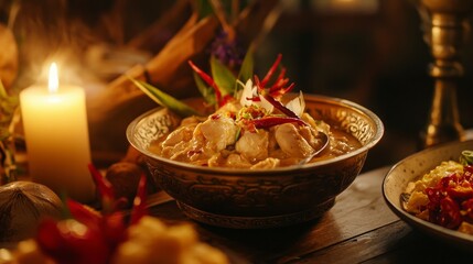 Exquisite Thai Curry Dish with Aromatic Herbs and Spices