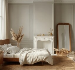 Cozy bedroom interior with stylish decor and natural elements