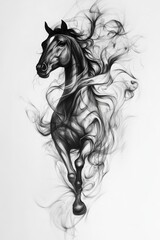 Fototapeta premium Elegant Black Horse Silhouette with Flowing Abstract Smoke Effects