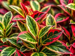 Close-up of Variegated Euonymus Leaves - Colorful Shrub Foliage