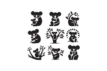 koala black color vector silhouette illustration isolated in white background
