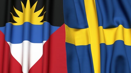 Flags of ANTIGUA AND BARBUDA and SWEDEN with realistic cloth texture