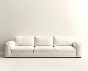 Fototapeta premium White sofa and coffee table against an empty wall, mock-up interior design of a modern living room 