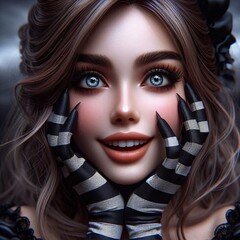 Young woman with striped gloves