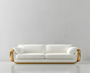 Modern white sofa with gold legs and coffee table against an empty wall