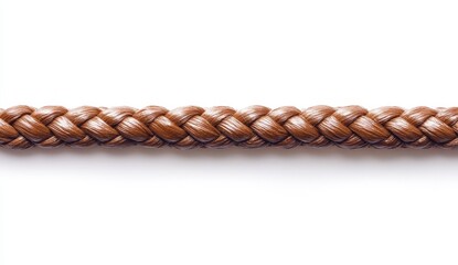 Glossy brown braided rope on a white background for craft use