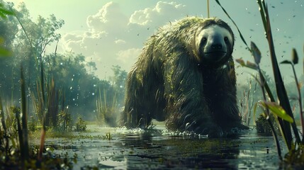 The giant sloth, or Megatherium, was a massive prehistoric mammal that lived during the Ice Age. Native to South America, it could grow up to 20 feet long and weigh over 4 tons. Unlike modern sloths, 