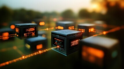 Abstract Technology Concept With Cubes and Glowing Connections