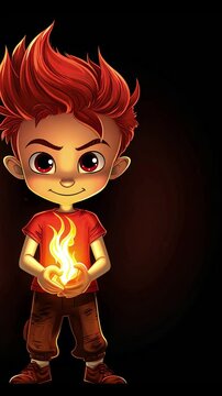 Fiery boy cartoon character concept for animation and video games
