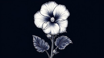 Elegant Hand-Drawn Hibiscus Illustration on Dark Background AI Generated