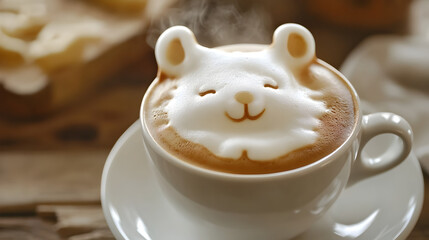 with an unexpected animal face appearing in the foam, created by natural milk flow 