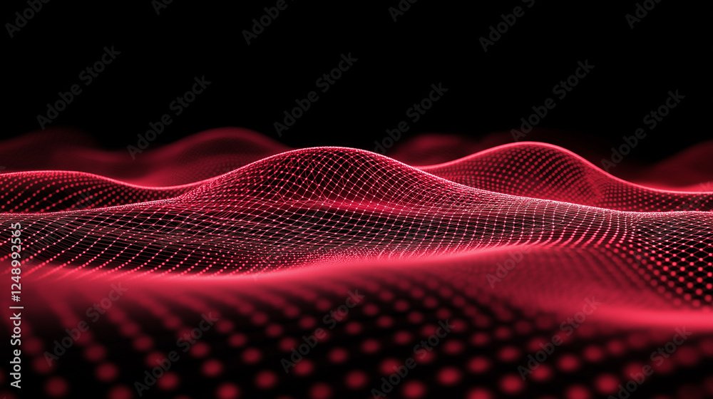 Wall mural abstract red glowing background with network connections and polygonal mesh pattern