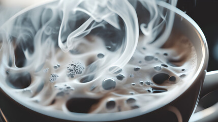 cup of coffee with a completely abstract and spontaneous foam design, showing the beauty of randomness 