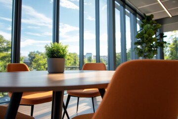 Obraz premium conference room table with potted plant and chairs