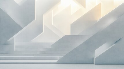 Modern Minimalist White Geometric Background with Copy Space Ambient Lighting