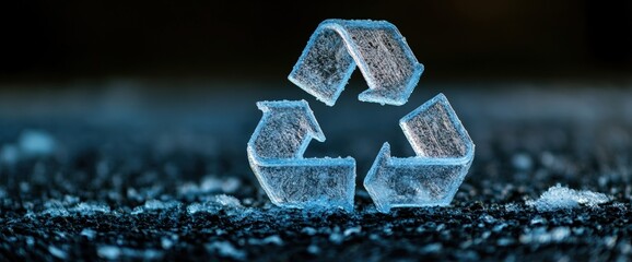 Frozen Recycle Symbol on Ground, Night, Eco