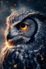 Majestic Owl with Striking Orange Eye Against a Dark Background