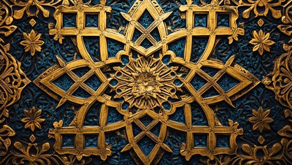 Intricate Golden Blue Ornament:  A Detailed Look at Architectural Carving, Exquisite Craftsmanship in Symmetrical Design, Ancient History's Artistic Legacy