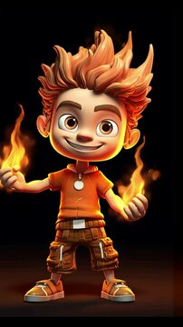 Animated Fireboy character with flames red glow and burning energy
