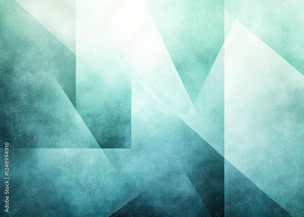 Aufkleber abstract aqua and mint background with overlapping geometric shapes and watercolor texture in modern design