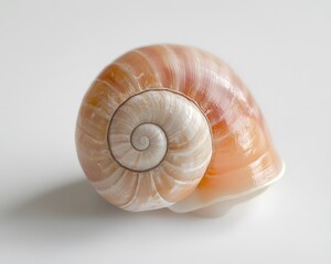 A stunning sea snail shell sits against a white backdrop