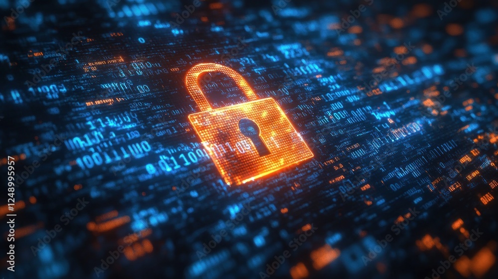 Aufkleber digital landscape with glowing padlock cyber security concept featuring encryption and personal data