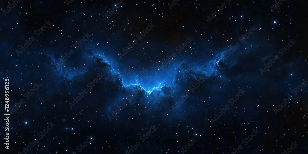 Wall mural surreal starry sky nebula background with deep blue colors and bright star clusters in equirectangul