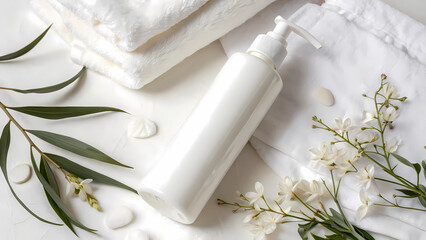 Clean White Lotion Bottle Product Photo - Minimalist E-commerce Background.
