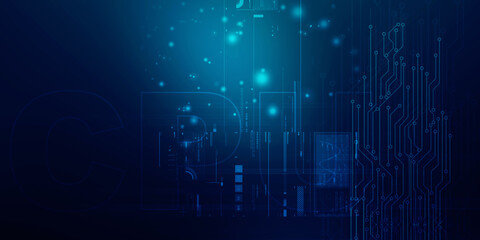 2d illustration Abstract futuristic electronic circuit technology background