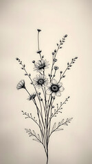 minimal hand-drawn wildflower bouquet in soft, neutral tones phone wallpaper background | generative AI