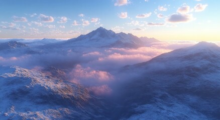 Fototapeta premium Breathtaking Mountain Landscape at Dawn with Soft Pastel Sky and Rugged Peaks
