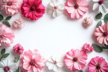 Obraz premium Pink and White Floral Arrangement with Eucalyptus on White Background for Valentines Day and Mothers Day