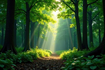 Obraz premium Dense foliage blocks sunlight, casting dappled shadows on forest floor, dense canopy, nature, forest life