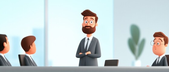 cartoon business meeting in an office