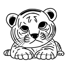 Illustration of a cute tiger cub, suitable for children's designs. Perfect for children's books, animal lovers and nature themes