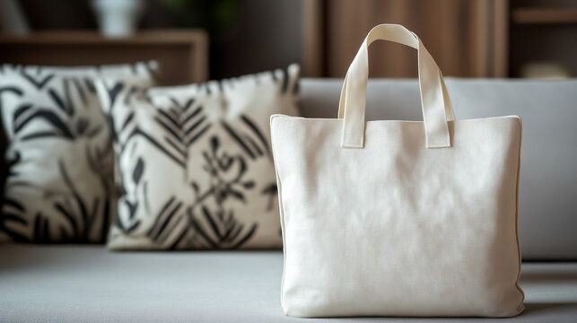 white cloth marketing handbag isolated on  sofa   background