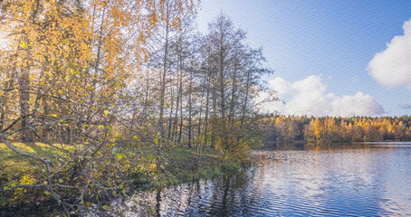 Beautiful autumn day with a lake in the background