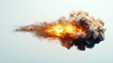 Fiery Meteor Fragmentation, a dramatic scene of a blazing meteor disintegrating in the atmosphere, surrounded by a stark white backdrop, showcasing the beauty of cosmic phenomena.