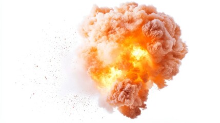 Vivid Chemical Detonation, an isolated event showcasing vibrant toxic clouds billowing from a chemical explosion, set against a stark white background for dramatic effect.