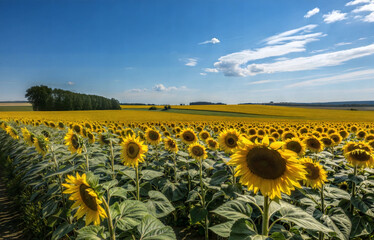 Obraz premium Summer landscape with a field of sunflowers